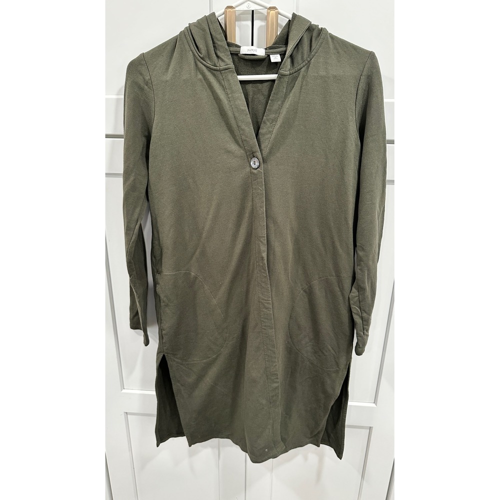 Pure Jill XS Petite‎ Olive Green Hooded Button Front Duster Cardigan Jacket
